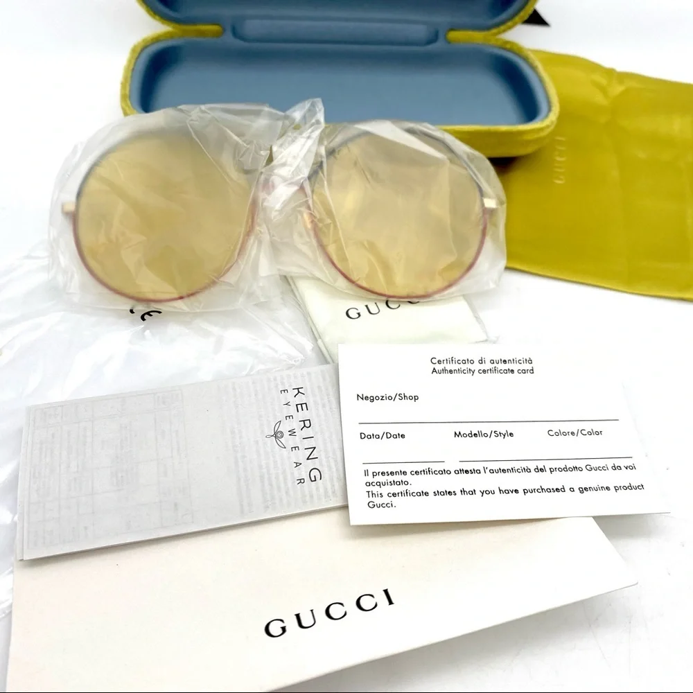 Gucci Round Blue and Red Metal Sunglasses with Yellow Lenses
